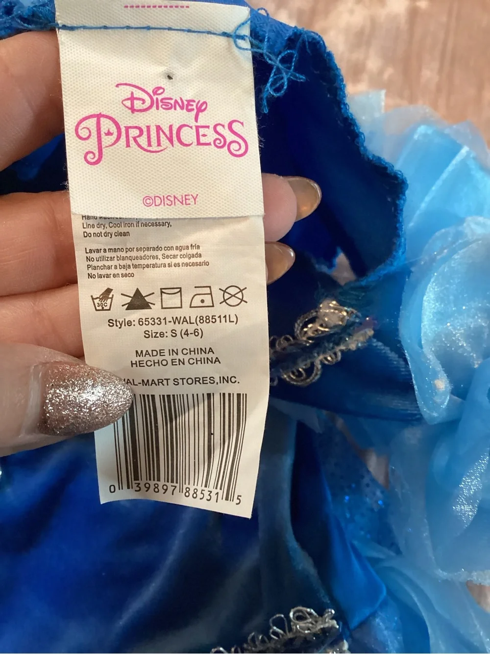 Disney Princess Cinderella Blue Sparkle Kids Costume Dress sz 4-6
